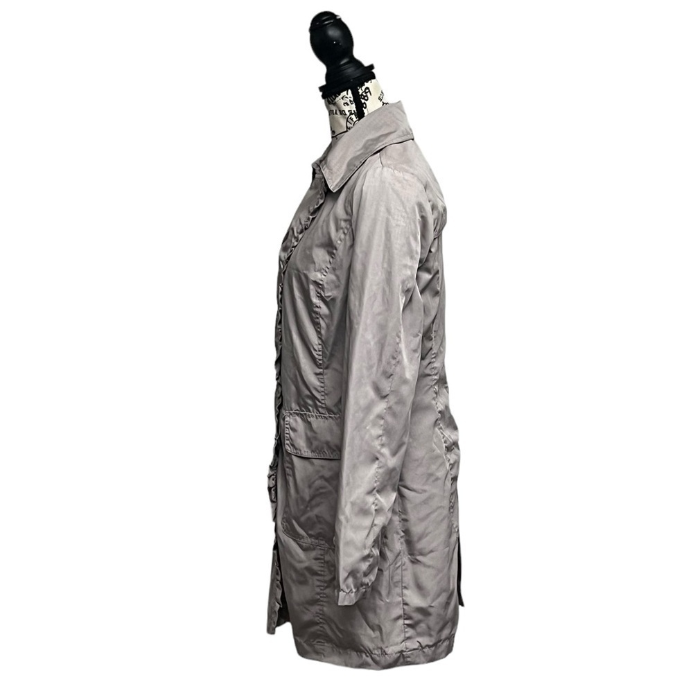 Vintage JouJou Gray Trench Coat Women’s M | Y2K Ruffle Button Up Retro Preppy - Picture 4 of 10